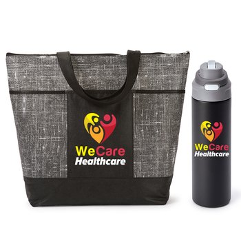 Sip+Chug Water Bottle & Malibu Zippered Tote Bag Gift Set - Personalization Available from Positive Promotions
