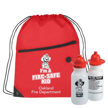 I'm A Fire-Safe Kid Deluxe Drawstring Backpack With Do Your Part: Be Fire Smart! Water Bottle Combo - Personalization Available from Positive Promotions