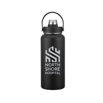Allister Vacuum Powder-Coated Water Bottle 34 oz. With Carrying Handle - Laser-Engraved Personalization Available from Positive Promotions