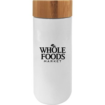 Double-Wall Ceramic Tumbler 10 oz. With Bamboo Lid - One-Color Personalization Available from Positive Promotions