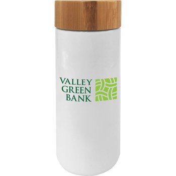 Double-Wall Ceramic Tumbler 10 oz. With Bamboo Lid - Full-Color Personalization Available from Positive Promotions