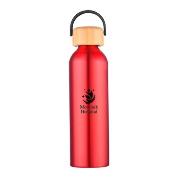 Top Handle Recycled Aluminum Bottle With Bamboo Lid 24 oz. - One-Color Personalization Available from Positive Promotions