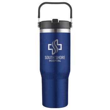 Flip Straw Stainless-Steel/Plastic-Lined Tumbler 30 oz. With Top Carry Handle - Laser-Engraved Personalization Available from Positive Promotions