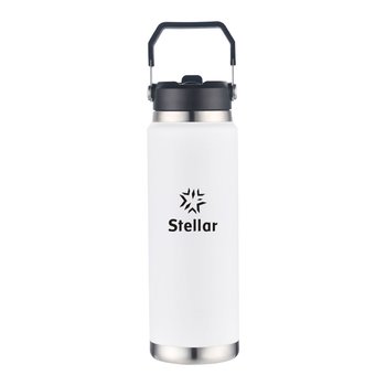 Flip Straw Stainless-Steel/Copper-Lined Tumbler With Top Carry Handle 30 oz. - One-Color Personalization Available from Positive Promotions