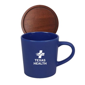 Rain Ceramic Mug With Wood Lid 16 oz. - One-Color Personalization Available from Positive Promotions