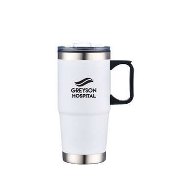Stainless-Steel Outer/Plastic Liner Travel Mug 24 oz. With Handle - One-Color Personalization Available from Positive Promotions