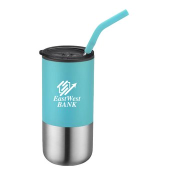 Fresno Stainless-Steel Outer/Plastic Liner Tumbler 16 oz. With Straw - One-Color Personalization Available from Positive Promotions
