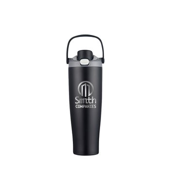 Sip Plastic Top Handle Stainless-Steel Tumbler 40 oz. With Straw - Laser-Engraved Personalization Available from Positive Promotions
