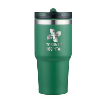 FlipStraw Stainless-Steel Outer/Plastic-Lined Tumbler 20 oz. - Laser-Engraved Personalization Available from Positive Promotions