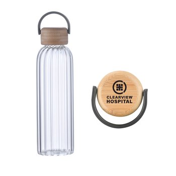 Striped Glass Water Bottle with Bamboo Carry Handle Lid 21 oz. - Laser - Personalization Available from Positive Promotions