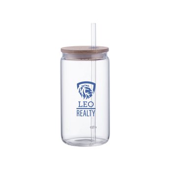 Clear Can Glass Tumbler with Bamboo Lid & Straw 18 oz. - Personalization Available from Positive Promotions