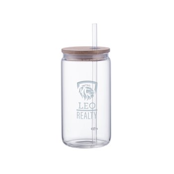 Clear Can Glass Tumbler with Bamboo Lid & Straw 18 oz. - Laser - Personalization Available from Positive Promotions