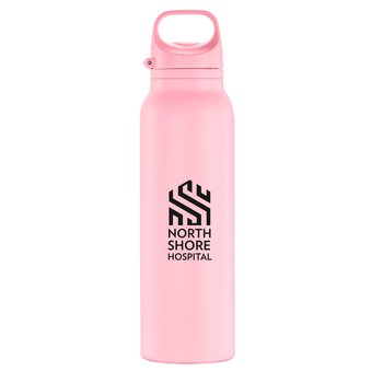 Double-Wall Stainless Steel Vacuum Bottle 22 oz. With Push Pop Lid & Handle - One-Color Personalization Available from Positive Promotions