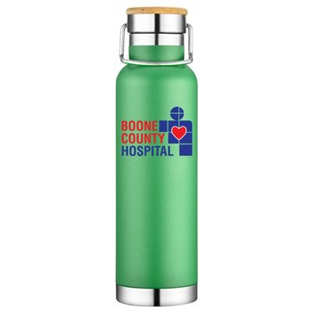 The Alpha Double-Wall Stainless-Steel Vacuum Bottle 22-Oz. With Bamboo Cap - Full-Color Personalization Available from Positive Promotions