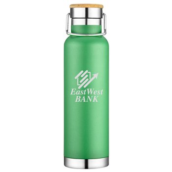The Alpha Double-Wall Stainless-Steel Vacuum Bottle 22-Oz. With Bamboo Cap - Laser-Engraved Personalization Available from Positive Promotions