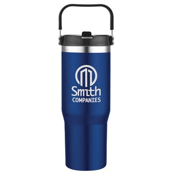 Cedar Double-Walled Stainless-Steel Vacuum Travel Mug 30 oz. With Carrier - One-Color Personalization Available from Positive Promotions