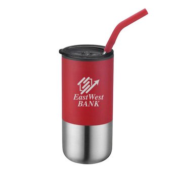 Reno Double-Wall Stainless-Steel Tumbler 16 oz. With Silicone Straw - Laser-Engraved Personalization Available from Positive Promotions