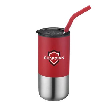 Reno Double-Wall Stainless-Steel Tumbler 16 oz. With Silicone Straw - Full-Color Personalization Available from Positive Promotions