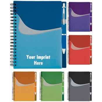 Wave Pocket Buddy Notebook & Pen - Personalization Available from Positive Promotions
