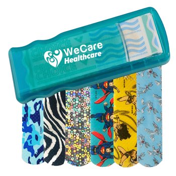 Bandage Dispenser With Patterned Bandages - One-Color Personalization Available from Positive Promotions