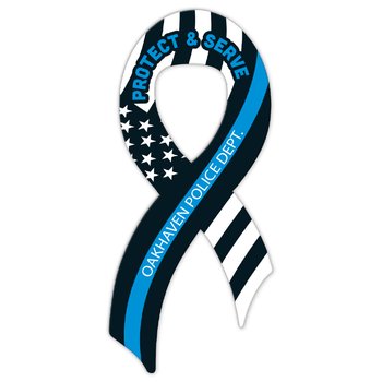 Protect & Serve Thin Blue Line Ribbon Magnet - One-Color Personalization Available from Positive Promotions