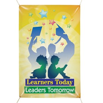 Learners Today, Leaders Tomorrow 6' x 4' Vinyl School Banner from Positive Promotions