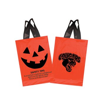 Safety Tips Orange Plastic Trick-or-Treat Bag - One-Color Personalization Available from Positive Promotions