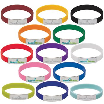 Silicone Bracelet With Metal Accent - Personalization Available from Positive Promotions