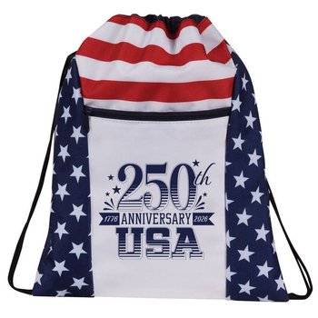 USA Stars & Stripes Drawstring Backpack - Personalization Available from Positive Promotions