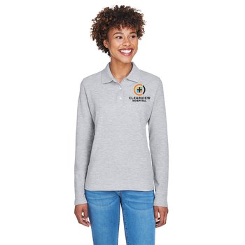 Devon & Jones&reg; Women's Pima Pique Long-Sleeve Polo - Embroidery Personalization Available from Positive Promotions