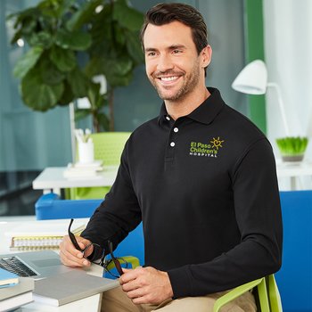 Devon & Jones&reg; Men's Pima Pique Long-Sleeve Polo - Embroidery Personalization Available from Positive Promotions