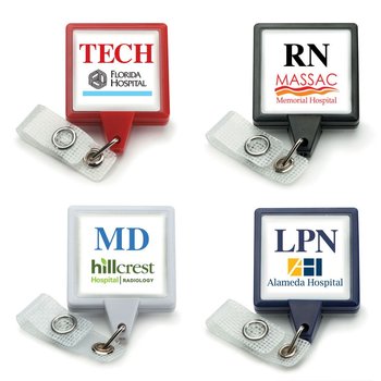 Square Retractable Badge Reel with Antimicrobial Additive - Personalization Available from Positive Promotions