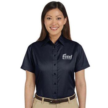 Harriton&reg; Easy Blend&trade; Women's Short-Sleeve Twill Shirt with Stain Release -Embroidered Personalization Available from Positive Promotions