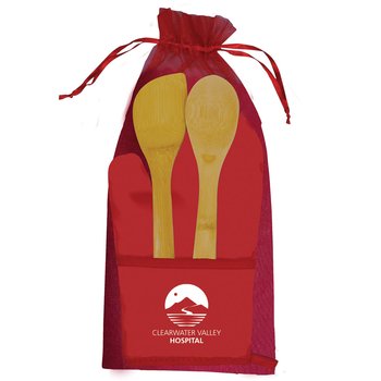 Chef's Pocket Oven Mitt And Bamboo Utensils Combo - Personalization Available from Positive Promotions