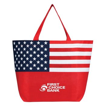 American Flag Non-Woven Tote Bag - Metallic Personalization Available from Positive Promotions