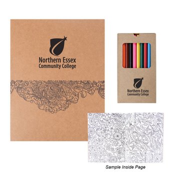 Secret Garden Adult Coloring Book with Colored Pencils - Personalization Available from Positive Promotions