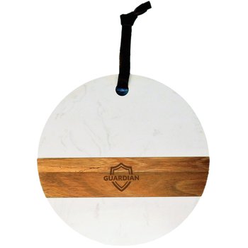 Marble & Wood Round Charcuterie Board - Laser-Engraved Personalization Available from Positive Promotions