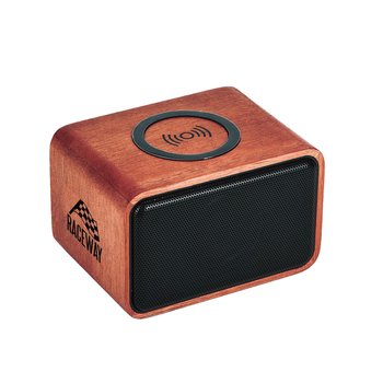 Mahogany Wood-Crafted Bluetooth® Speaker & Wireless Charger - Personalization Available from Positive Promotions