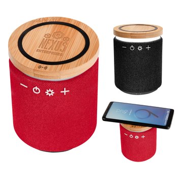 Grayson Bamboo Wireless Charger & Speaker - Laser-Engraved Personalization Available from Positive Promotions