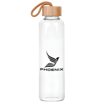 Glass Bottle with Bamboo Lid 18-Oz. - Personalization Available from Positive Promotions