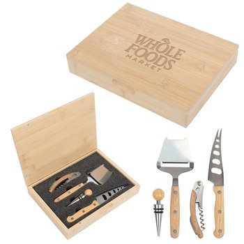 Rubberwood Wine & Cheese Cutlery Set - Laser-Engraved Personalization Available from Positive Promotions