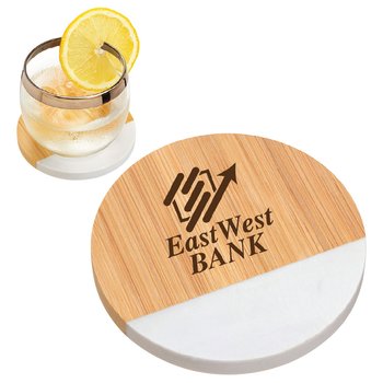 Bamboo/Faux Marble Drink Coaster - Personalization Available from Positive Promotions