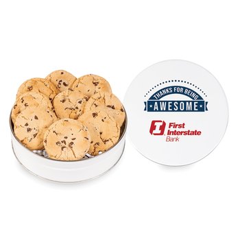 9-Piece Chocolate Chip Cookies in Tin - Full-Color Personalization Available from Positive Promotions