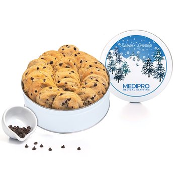 18-Piece Chocolate Chip Cookies in Tin - Full-Color Personalization Available from Positive Promotions