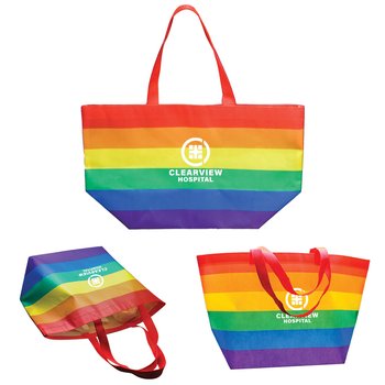Rainbow Stripe Tote Bag - Personalization Available from Positive Promotions