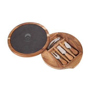 Acacia Wood & Slate Swivel Charcuterie Board Set - Laser-Engraved Personalization Available from Positive Promotions