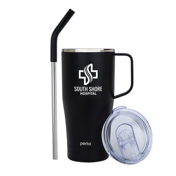 Perka® Clayton Travel Mug 20 oz. with Straw - One-Color Personalization Available from Positive Promotions