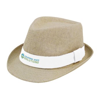 Natural Straw Fedora Hat - Embroidered Personalization Available from Positive Promotions