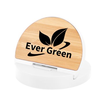 Bamboo Qi Wireless Charging Pad & Folding Phone Stand 10W - Personalization Available from Positive Promotions
