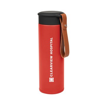 Sloan Wide-Mouth Stainless Bottle 14-Oz. with Vegan Leather Strap - Personalization Available from Positive Promotions